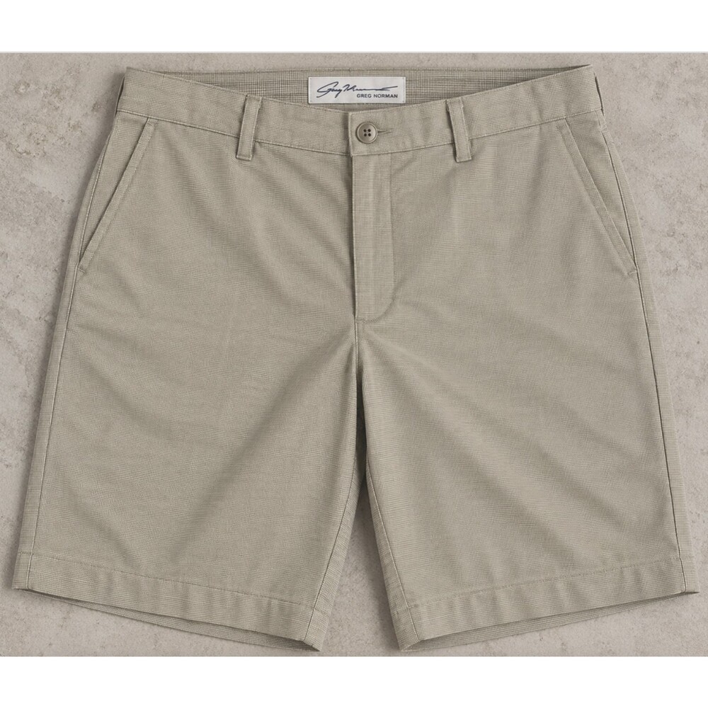 Greg Norman Mens 36 Khaki Golf Shorts Performance Chino Flat Front Classic Fit